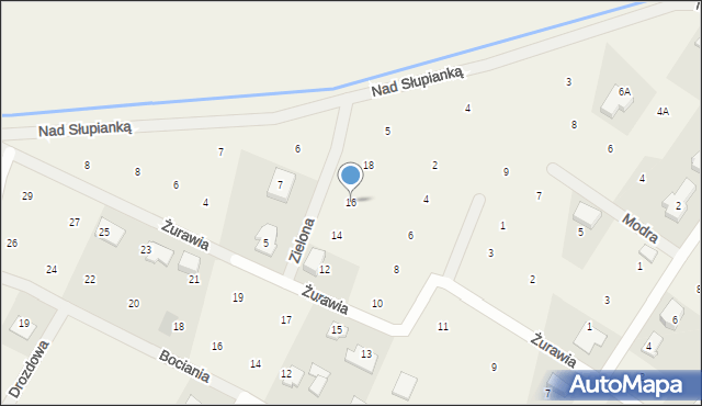 Słupno, Zielona, 16, mapa Słupno