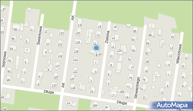 Sulejówek, Zielona, 9, mapa Sulejówek