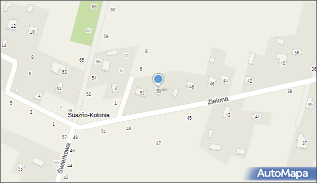 Suszno, Zielona, 50, mapa Suszno