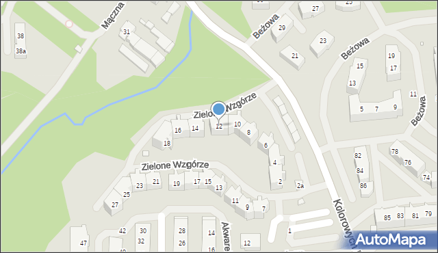 Szczecin, Zielone Wzgórze, 12, mapa Szczecina