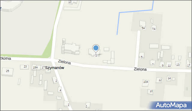 Szymanów, Zielona, 1, mapa Szymanów