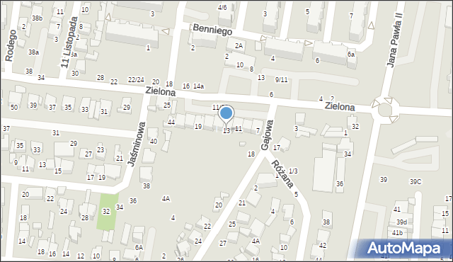 Tomaszów Mazowiecki, Zielona, 13, mapa Tomaszów Mazowiecki
