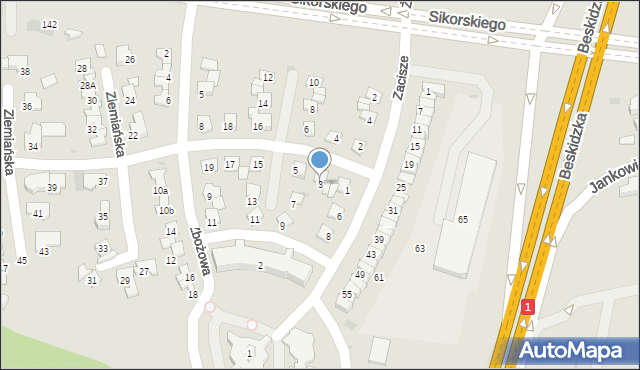 Tychy, Ziemiańska, 3, mapa Tychów