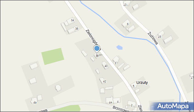 Urzuty, Zielonogórska, 38, mapa Urzuty