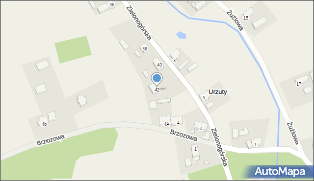 Urzuty, Zielonogórska, 42, mapa Urzuty