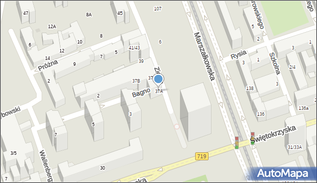 Warszawa, Zielna, 37A, mapa Warszawy