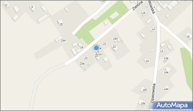 Waśniów, Zielona, 22, mapa Waśniów