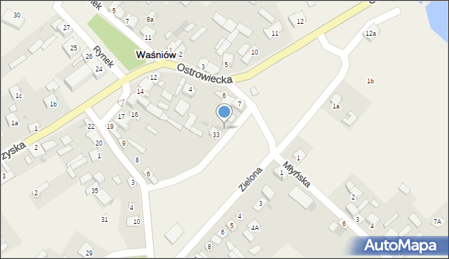 Waśniów, Zielona, 34, mapa Waśniów