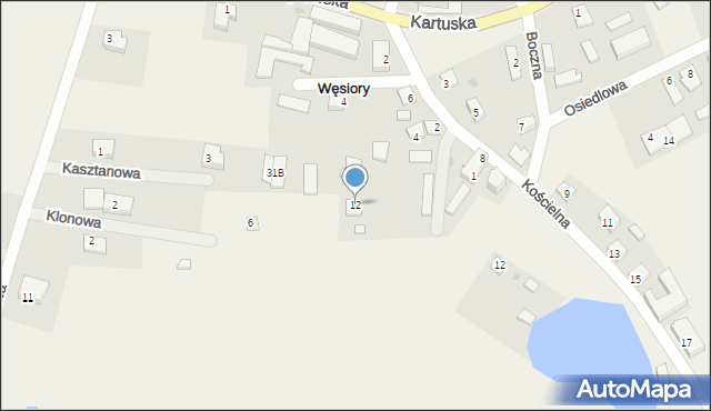 Węsiory, Zielona, 12, mapa Węsiory