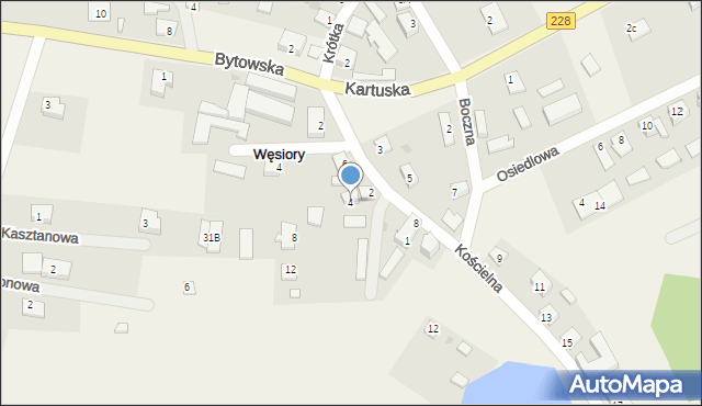 Węsiory, Zielona, 4, mapa Węsiory