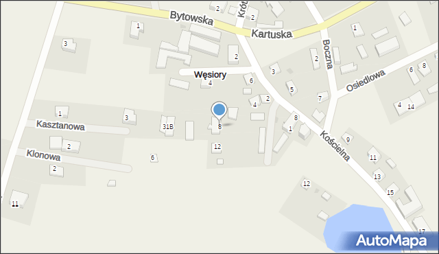 Węsiory, Zielona, 8, mapa Węsiory