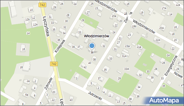 Włodzimierzów, Zielona, 36, mapa Włodzimierzów