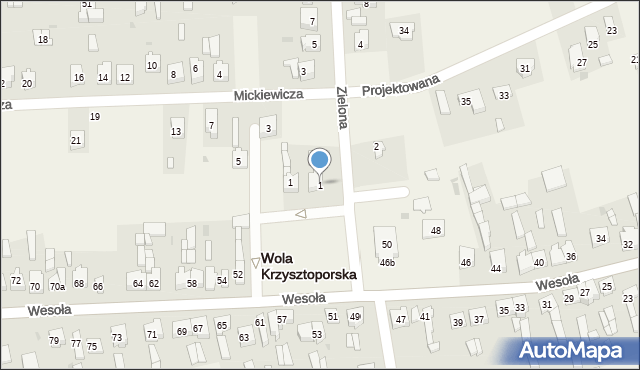 Wola Krzysztoporska, Zielona, 1, mapa Wola Krzysztoporska