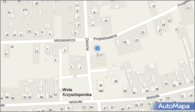 Wola Krzysztoporska, Zielona, 2, mapa Wola Krzysztoporska