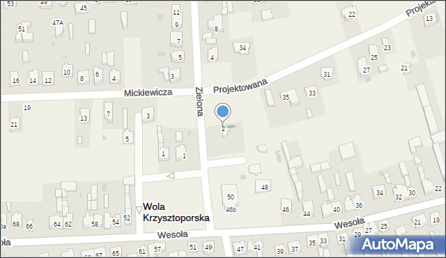 Wola Krzysztoporska, Zielona, 2, mapa Wola Krzysztoporska