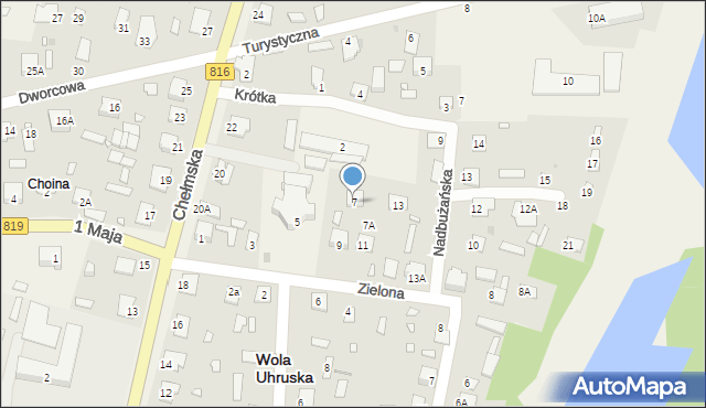 Wola Uhruska, Zielona, 7, mapa Wola Uhruska