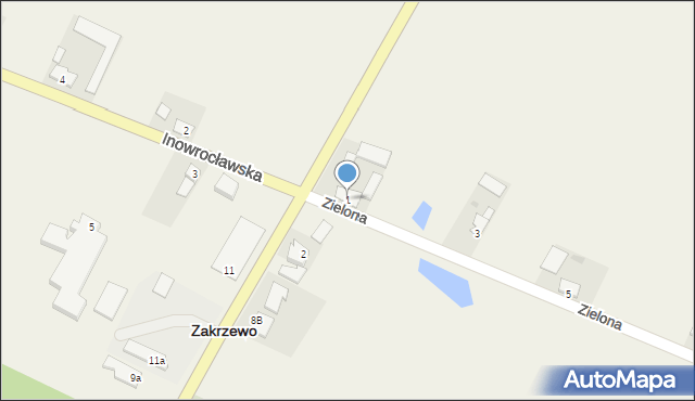 Zakrzewo, Zielona, 1, mapa Zakrzewo