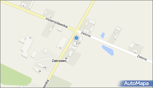 Zakrzewo, Zielona, 2, mapa Zakrzewo