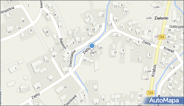 Zielonki, Zięby Adama, ks., 20a, mapa Zielonki