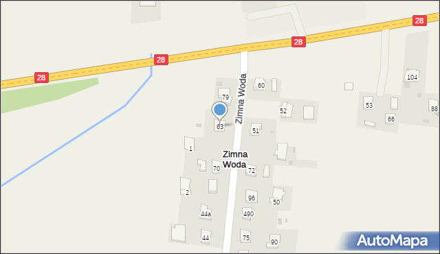 Zimna Woda, Zimna Woda, 63, mapa Zimna Woda