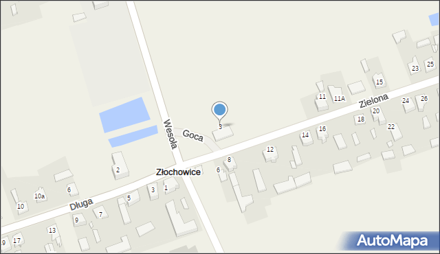 Złochowice, Zielona, 3, mapa Złochowice