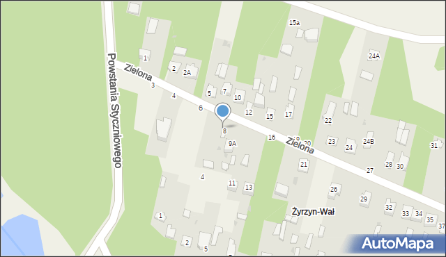Żyrzyn, Zielona, 9, mapa Żyrzyn