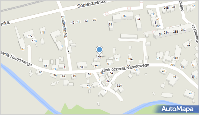 Jelenia Góra, Zjednoczenia Narodowego, 55, mapa Jelenia Góra