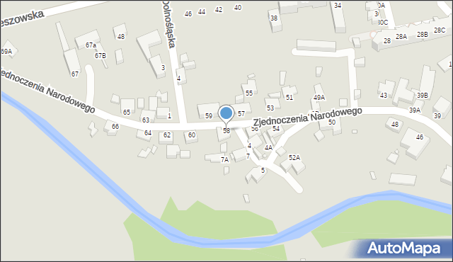 Jelenia Góra, Zjednoczenia Narodowego, 58, mapa Jelenia Góra