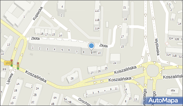 Kołobrzeg, Złota, 9, mapa Kołobrzegu