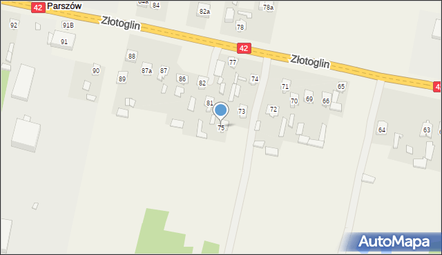 Parszów, Złotoglin, 75, mapa Parszów