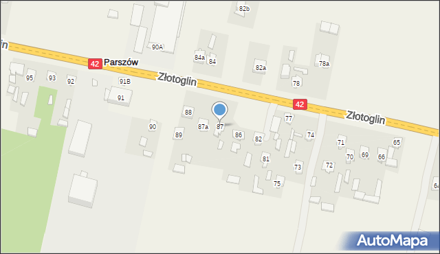 Parszów, Złotoglin, 87, mapa Parszów