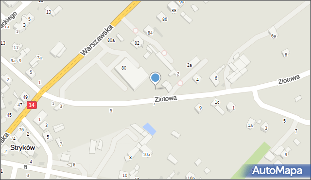 Stryków, Zlotowa, 2, mapa Stryków