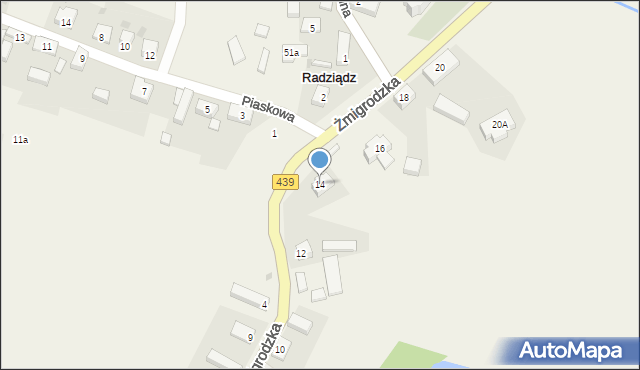 Radziądz, Żmigrodzka, 14, mapa Radziądz