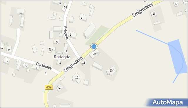 Radziądz, Żmigrodzka, 20, mapa Radziądz