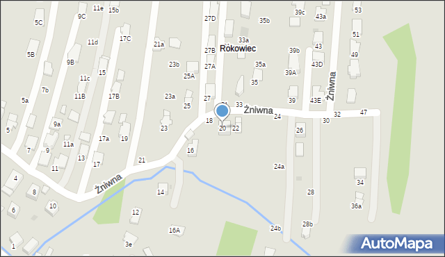 Krosno, Żniwna, 20, mapa Krosna