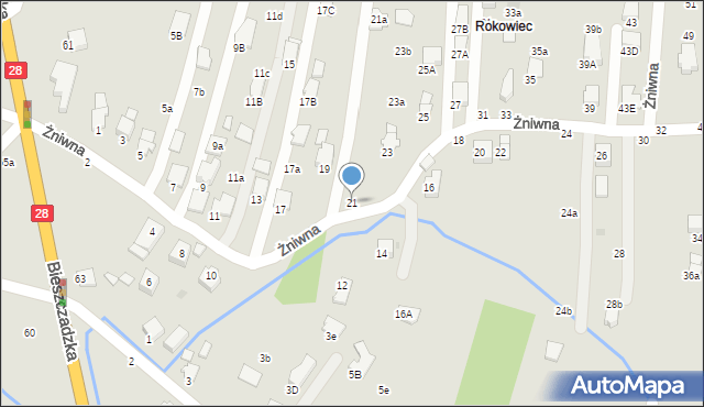 Krosno, Żniwna, 21, mapa Krosna