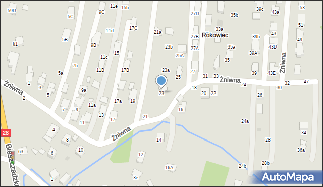 Krosno, Żniwna, 23, mapa Krosna