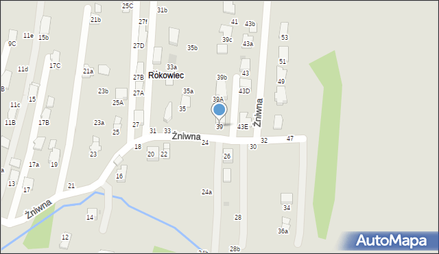 Krosno, Żniwna, 39, mapa Krosna