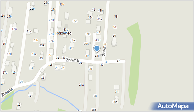 Krosno, Żniwna, 43E, mapa Krosna