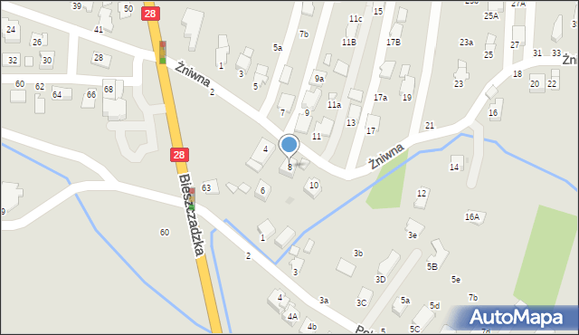 Krosno, Żniwna, 8, mapa Krosna