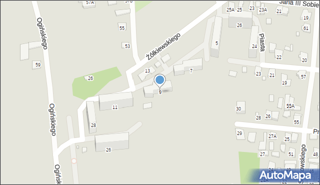 Piastów, Żółkiewskiego Stanisława, hetm., 9, mapa Piastów