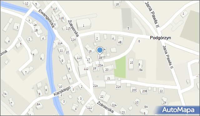 Podgórzyn, Żołnierska, 18, mapa Podgórzyn