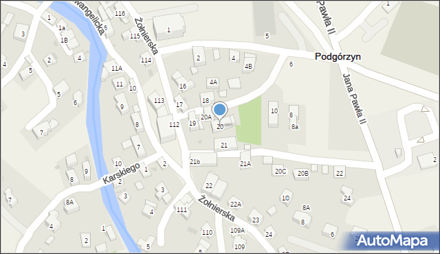 Podgórzyn, Żołnierska, 20, mapa Podgórzyn