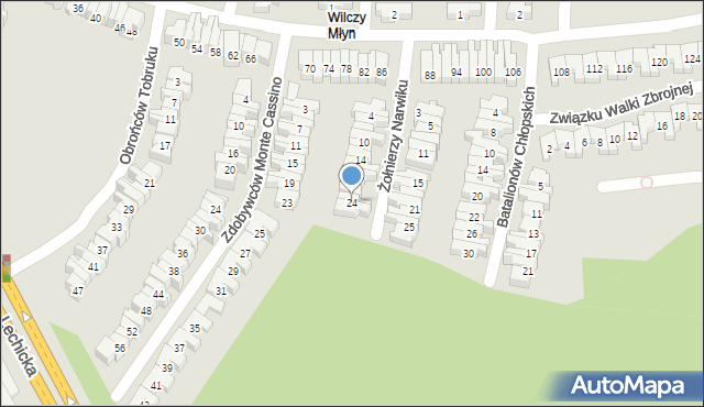 Poznań, Żołnierzy Narwiku, 24, mapa Poznania