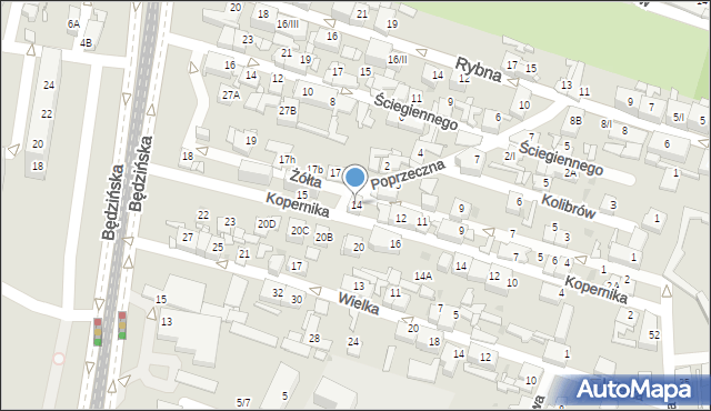 Sosnowiec, Żółta, 14, mapa Sosnowca