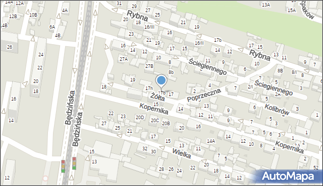 Sosnowiec, Żółta, 17b, mapa Sosnowca