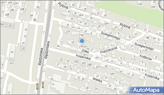 Sosnowiec, Żółta, 17g, mapa Sosnowca