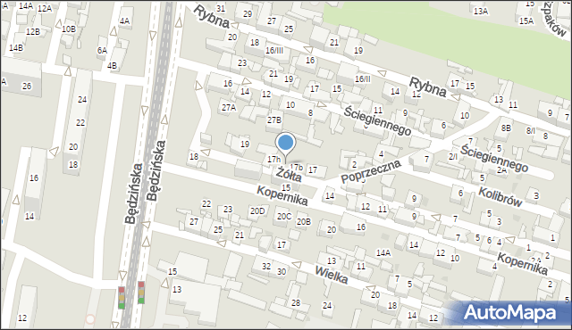 Sosnowiec, Żółta, 17i, mapa Sosnowca