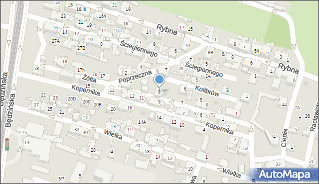 Sosnowiec, Żółta, 9, mapa Sosnowca