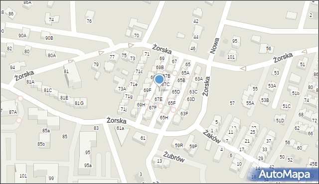 Tychy, Żorska, 67D, mapa Tychów